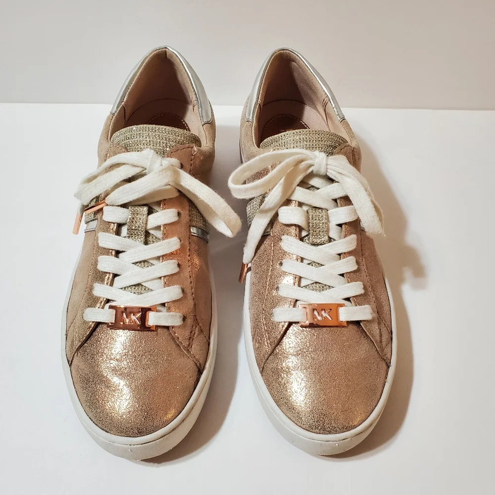 Michael Kors Keaton Stripe Metallic Mixed Leather Sneakers